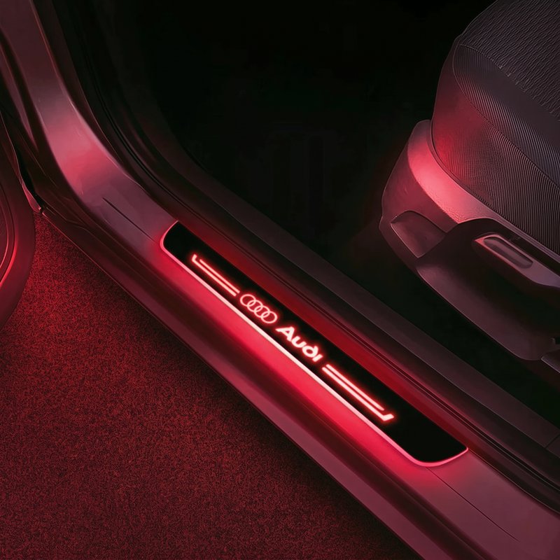 LED Door Sills Pro glowing red — one of 7 selectable colors