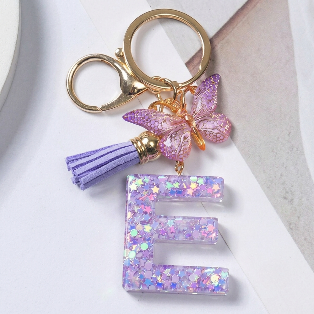 Alphabet Letter Keychain With Tassel And Lobster Charm For Keys And Bags