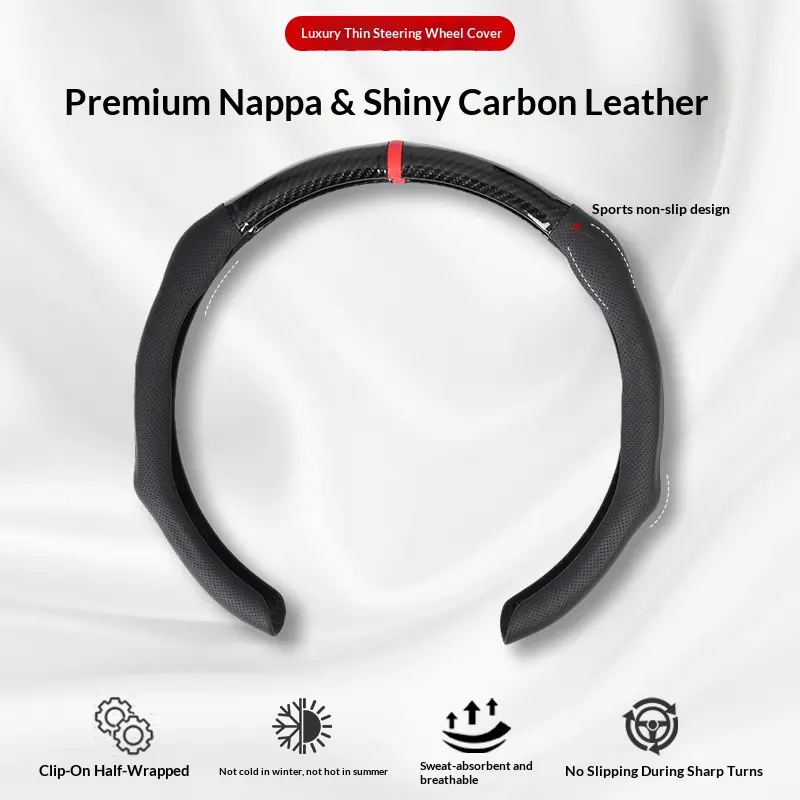 SUPEREVER Carbon Fiber-Microfiber-PU Leather Elastic Steering Wheel Cover, Automotive Car Steering Wheel Insert Accessories with Anti-Slip Lining, Durable Protective Ultra-Thin Grip, Perfect Fit for Cars Vehicle Auto Accessories, Vehicle Accessories