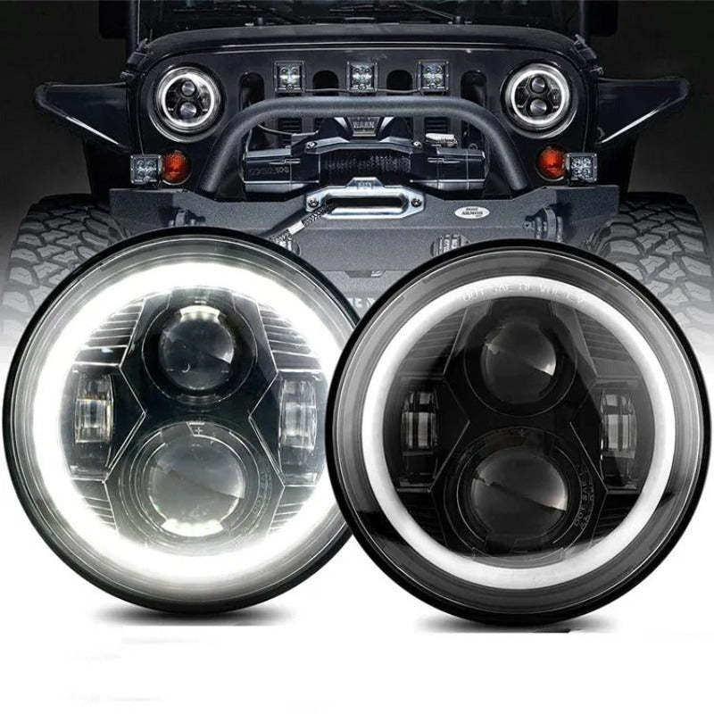 Set Of 2 Black Halo Headlights For Jeep-Car Door Sills