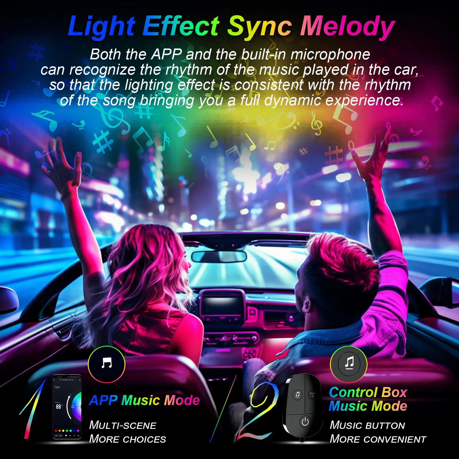 Smart RGB LED Car Interior Light Bar With App Music Control
