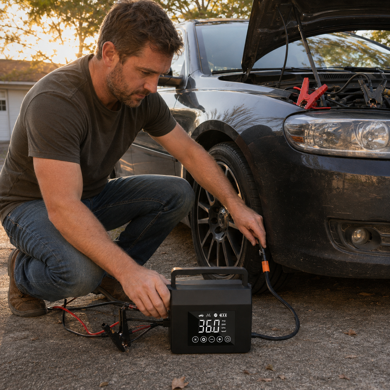 4000A Portable Car Jump Starter Air Compressor And Digital Tire Inflator