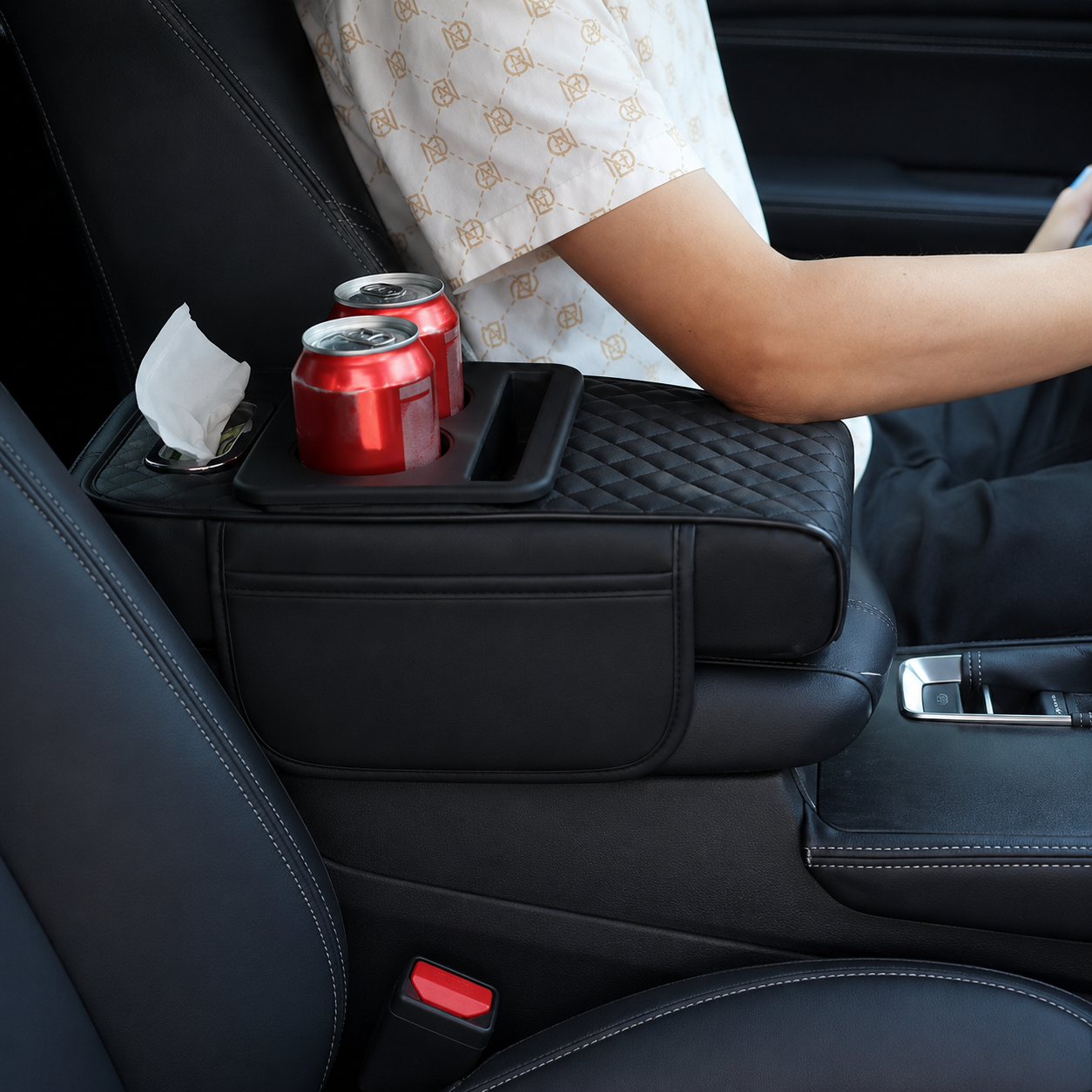 5 In 1 Center Console Cover Car Armrest Pad With 2 Storage 