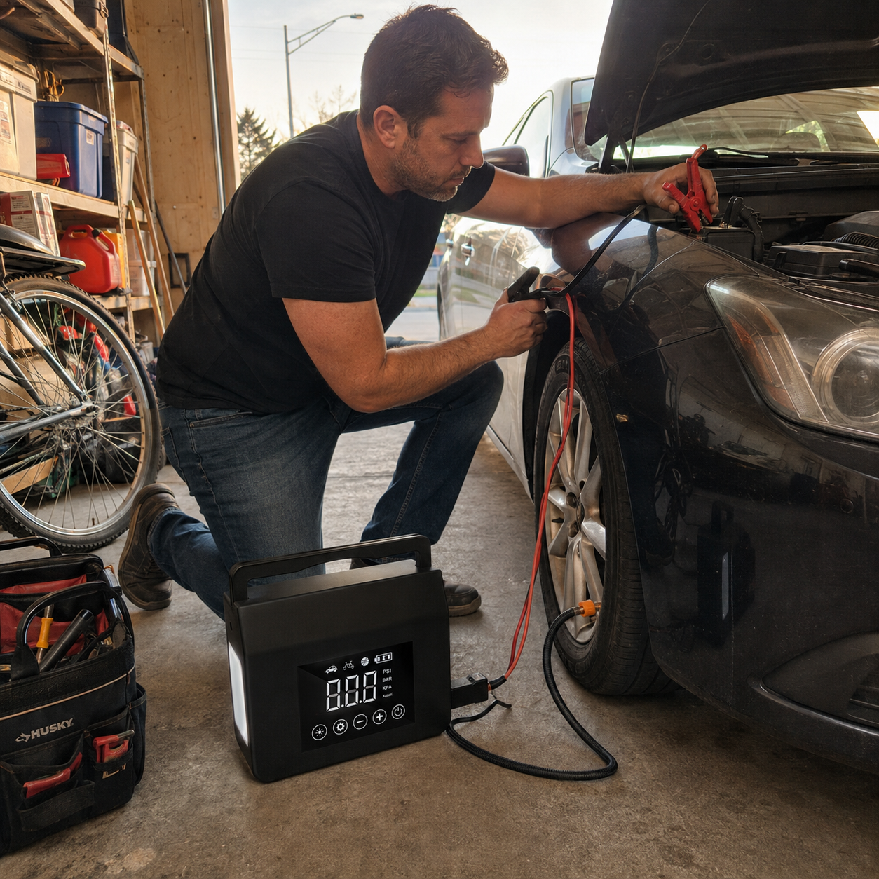 4000A Portable Car Jump Starter Air Compressor And Digital Tire Inflator