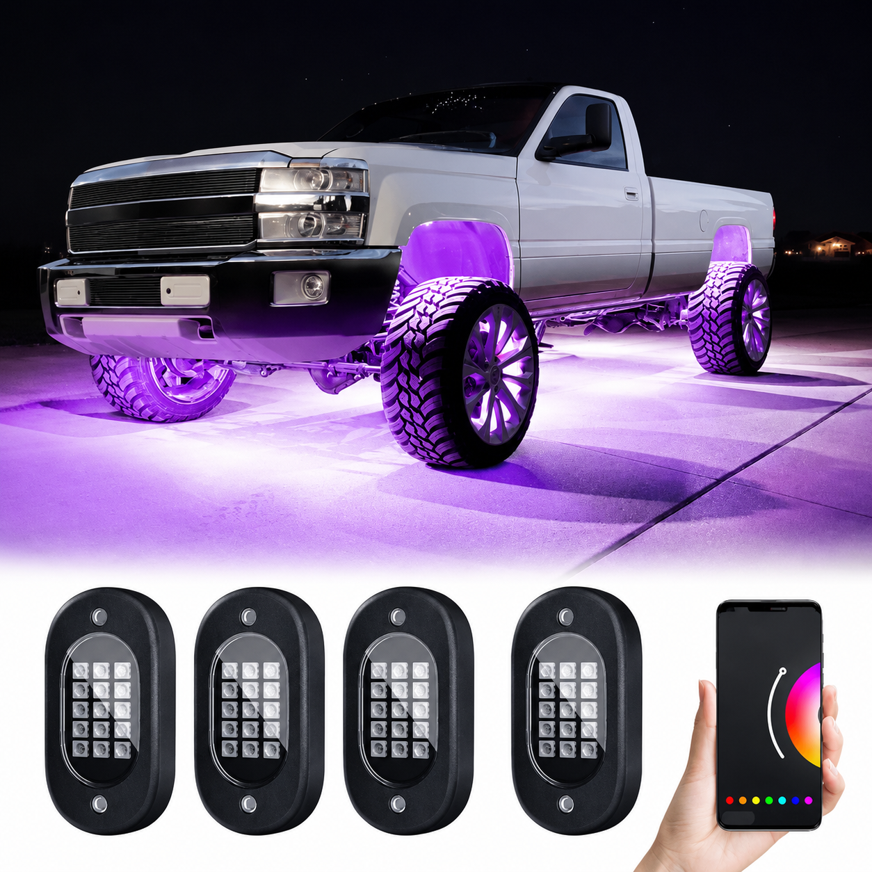 RGB Car Underglow Light Pods With Bluetooth App Control