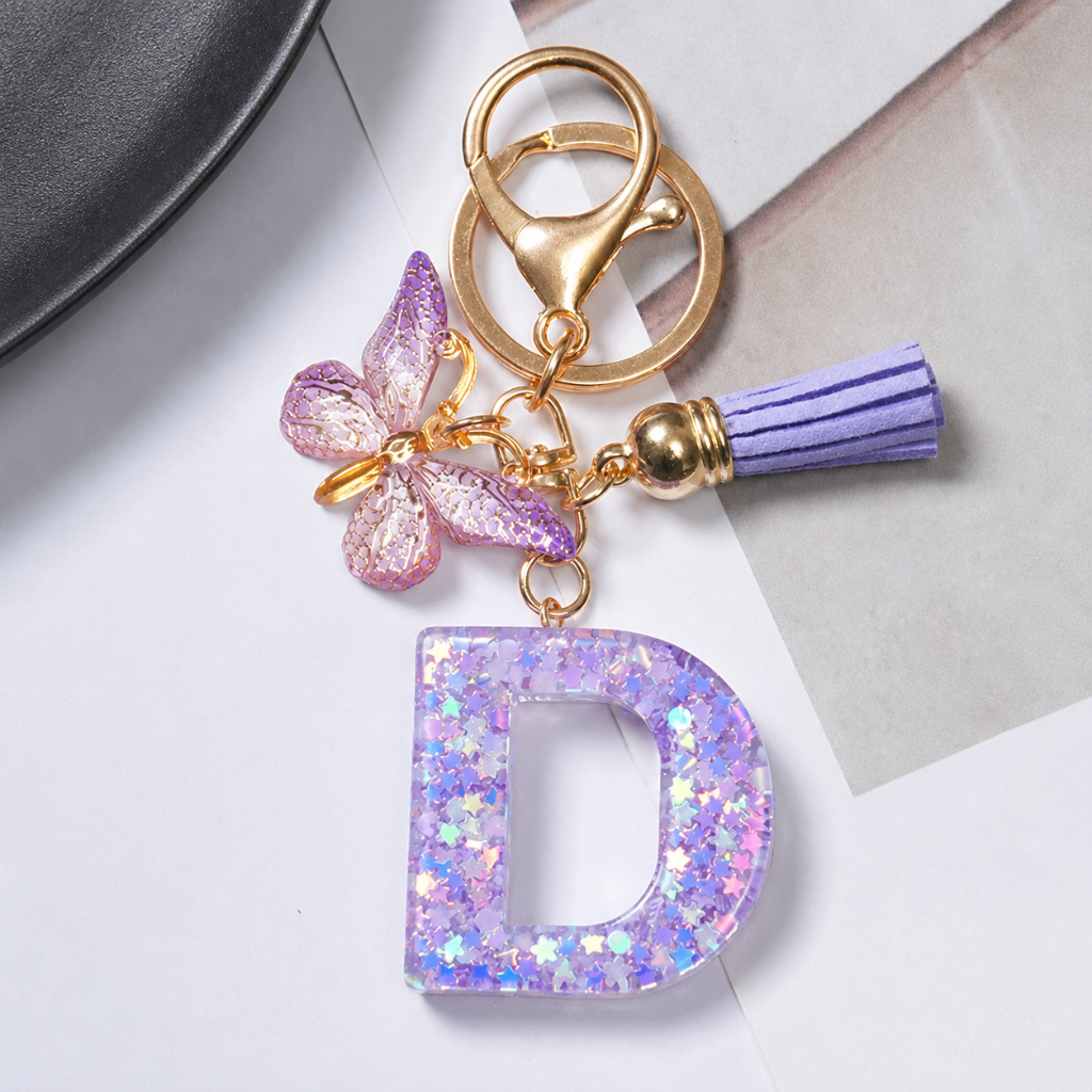 Alphabet Letter Keychain With Tassel And Lobster Charm For Keys And Bags