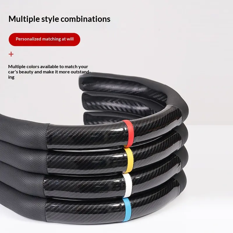 SUPEREVER Carbon Fiber-Microfiber-PU Leather Elastic Steering Wheel Cover, Automotive Car Steering Wheel Insert Accessories with Anti-Slip Lining, Durable Protective Ultra-Thin Grip, Perfect Fit for Cars Vehicle Auto Accessories, Vehicle Accessories