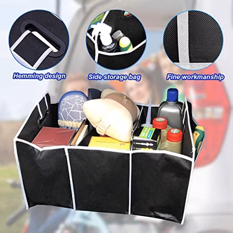 1pc universal car trunk organizer portable foldable auto storage bag with 3 compartments for suv truck van sedan 4
