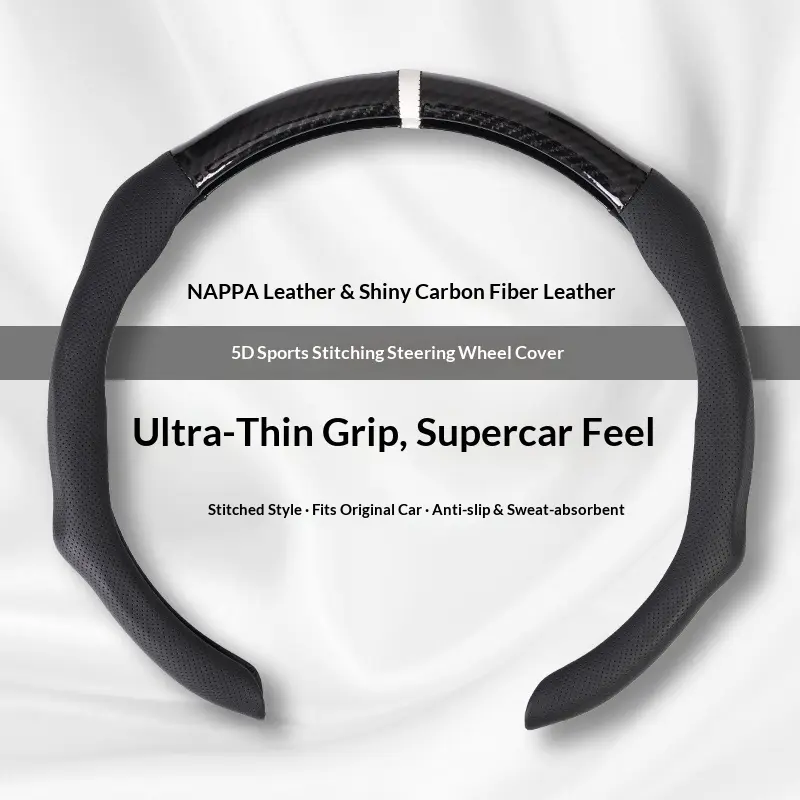 SUPEREVER Carbon Fiber-Microfiber-PU Leather Elastic Steering Wheel Cover, Automotive Car Steering Wheel Insert Accessories with Anti-Slip Lining, Durable Protective Ultra-Thin Grip, Perfect Fit for Cars Vehicle Auto Accessories, Vehicle Accessories