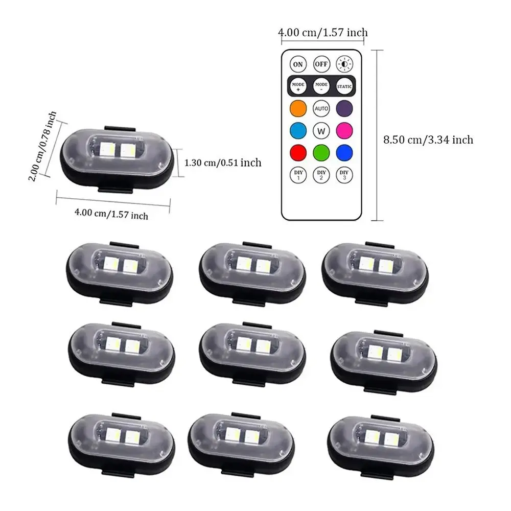 6/10Pcs Wireless LED Strobe Lights, Vehicle Led 8 Colors 10 Flash Modes USB Charging, High Brightness Waterproof Anti-Collision Led Flashing Emergency Warning Light for Car Drone