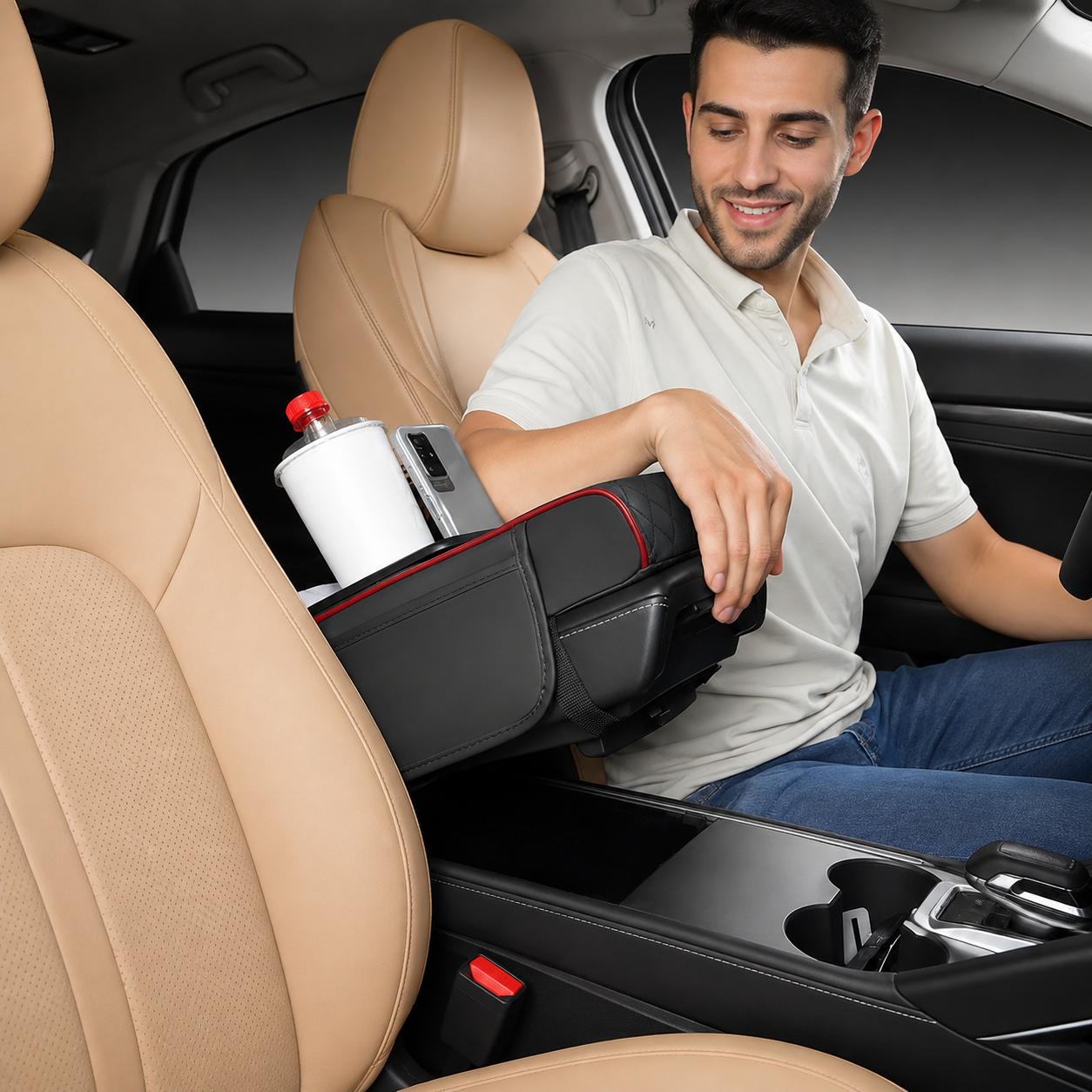 5 In 1 Center Console Cover Car Armrest Pad With 2 Storage 