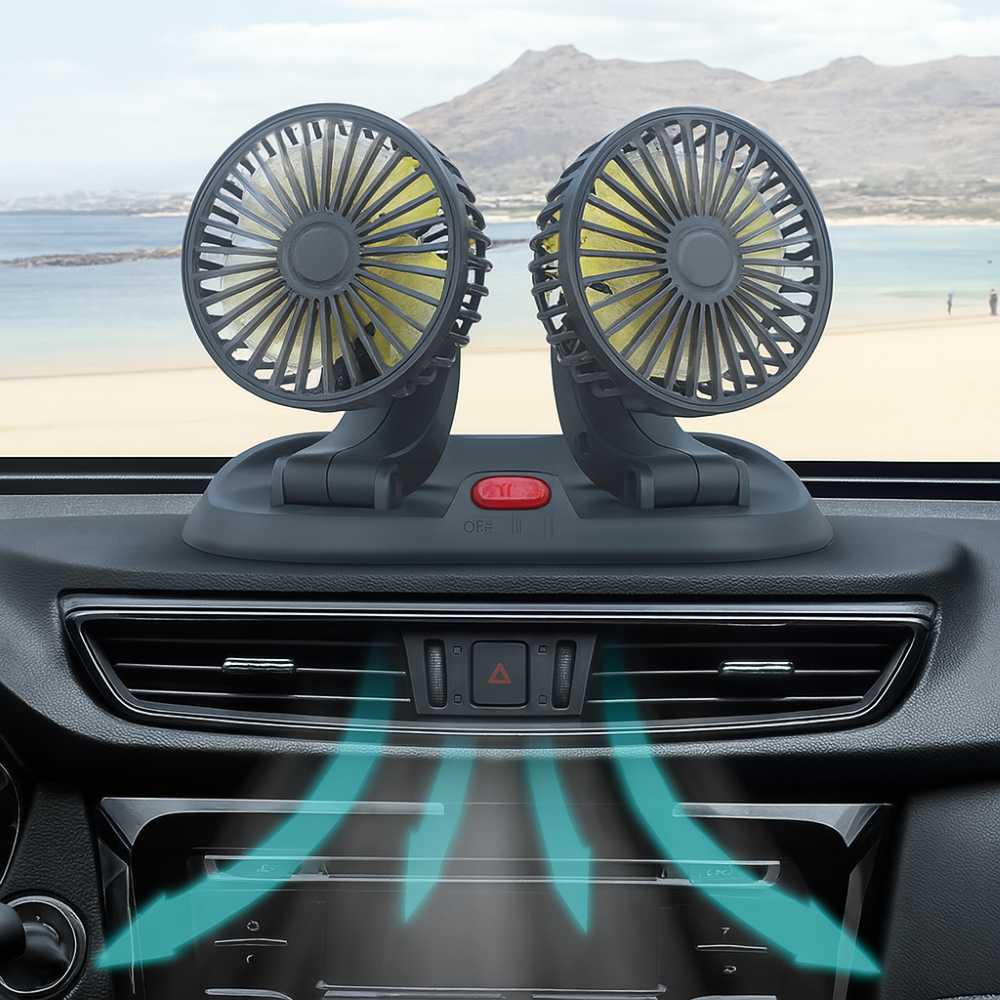 Car Dashboard Dual Fan with Adjustable Rotation