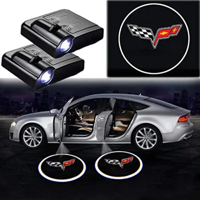 Set Of 2 Corvette Door Light Logo-Car Door Sills