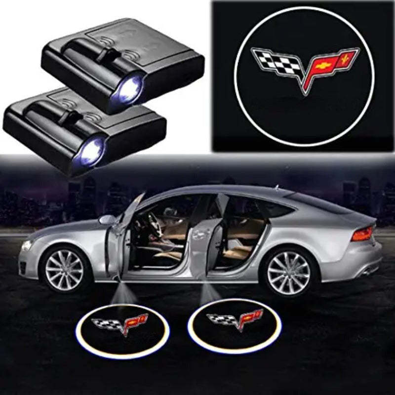 Set Of 2 Corvette Door Light Logo-Car Door Sills
