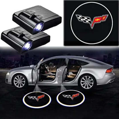 Set Of 2 Corvette Door Light Logo-Car Door Sills