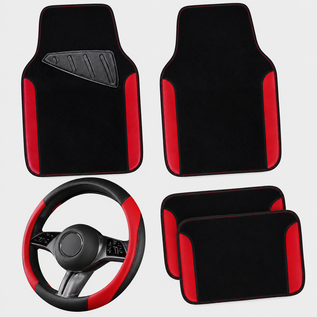 Waterproof Anti Slip Steering Wheel Cover And Floor Mats Universal Fit Set