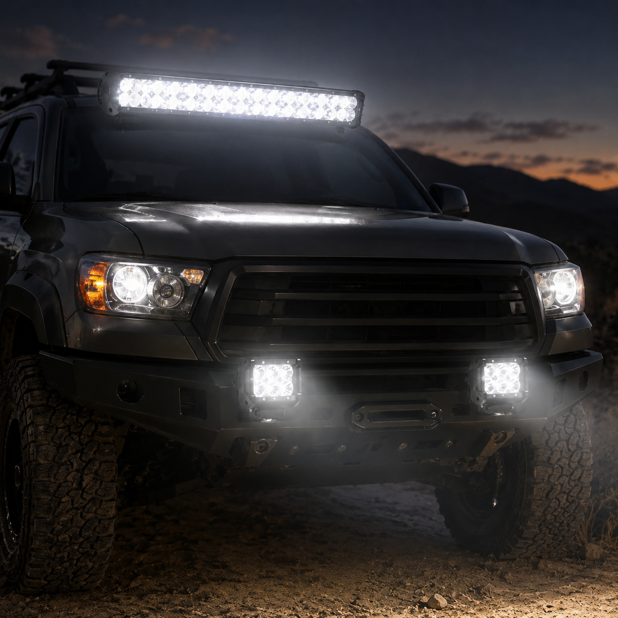 72W Car LED Light Bar Kit With 2 Piece 18W Flood Fog Lights Set And Wire Harness