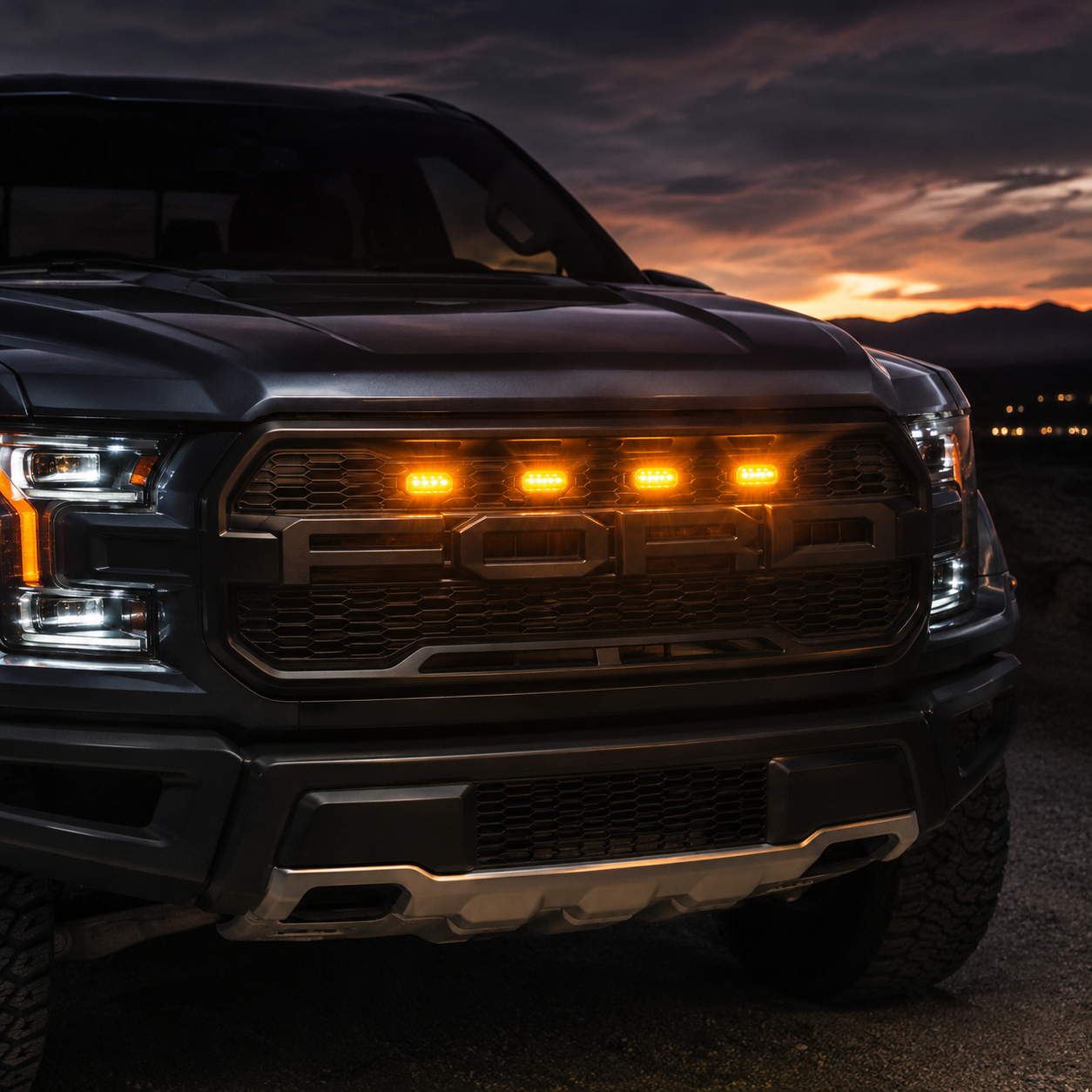4 Piece Raptor Style LED Car Front Grille Lights Set With Harness