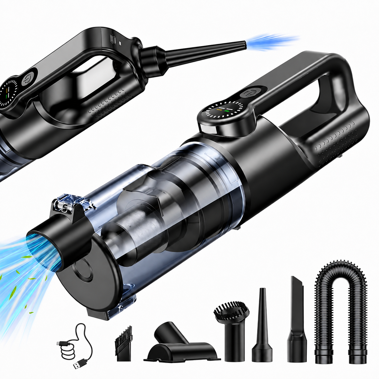 3 In 1 Cordless Car Vacuum And Blower With LED Light And 6 Accessories