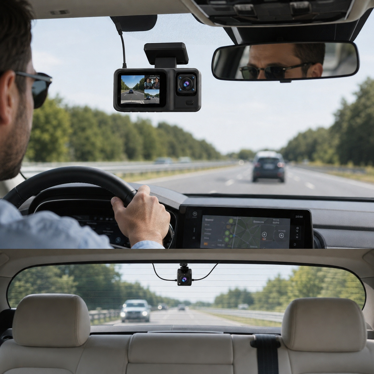 3 Channel Front Rear Interior Dash Cam With Night Vision For Cars