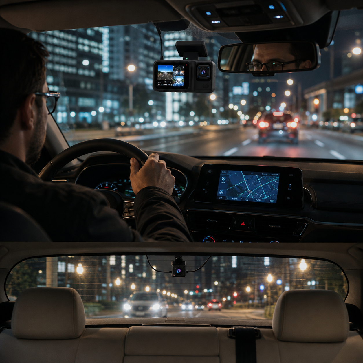 3 Channel Front Rear Interior Dash Cam With Night Vision For Cars