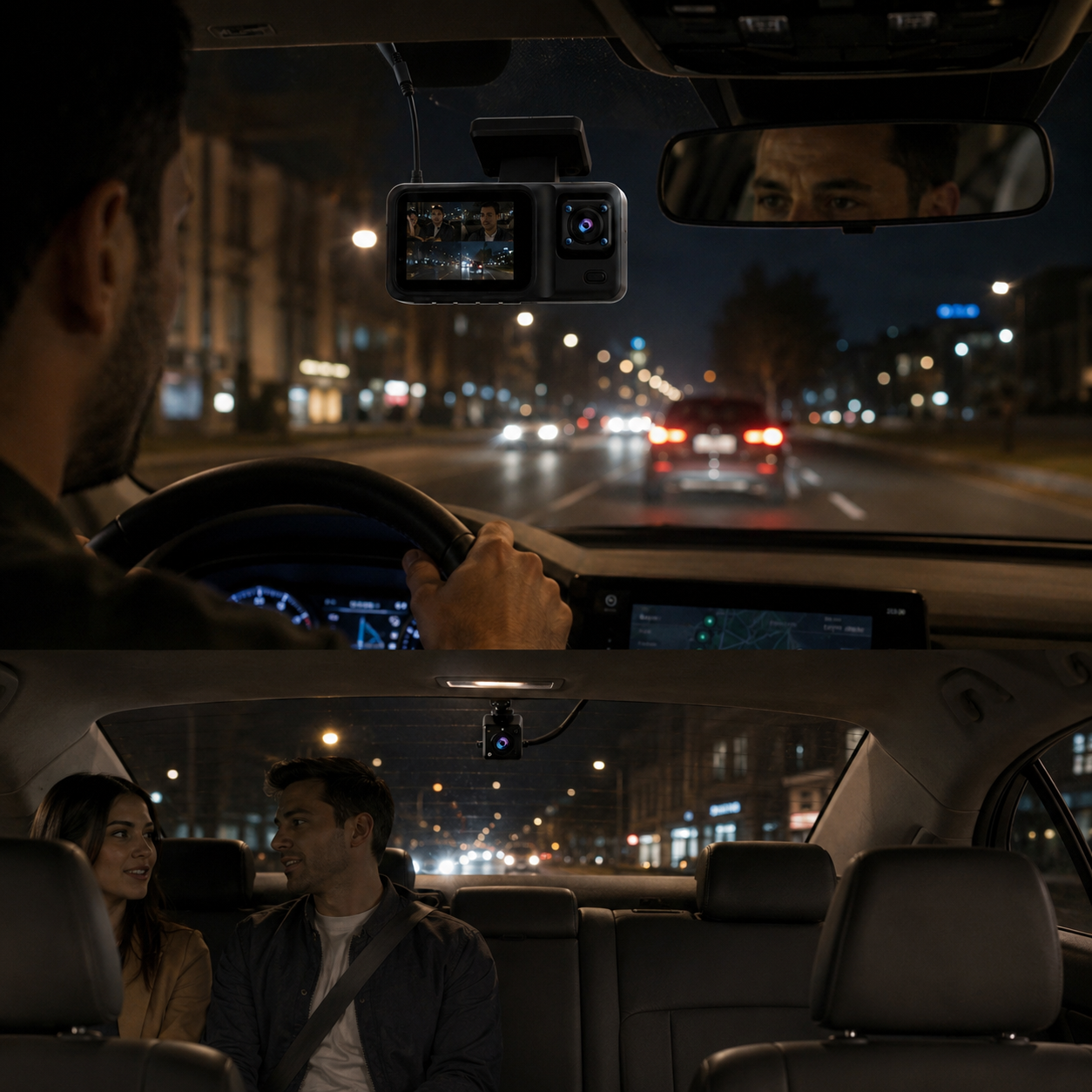 3 Channel Front Rear Interior Dash Cam With Night Vision For Cars