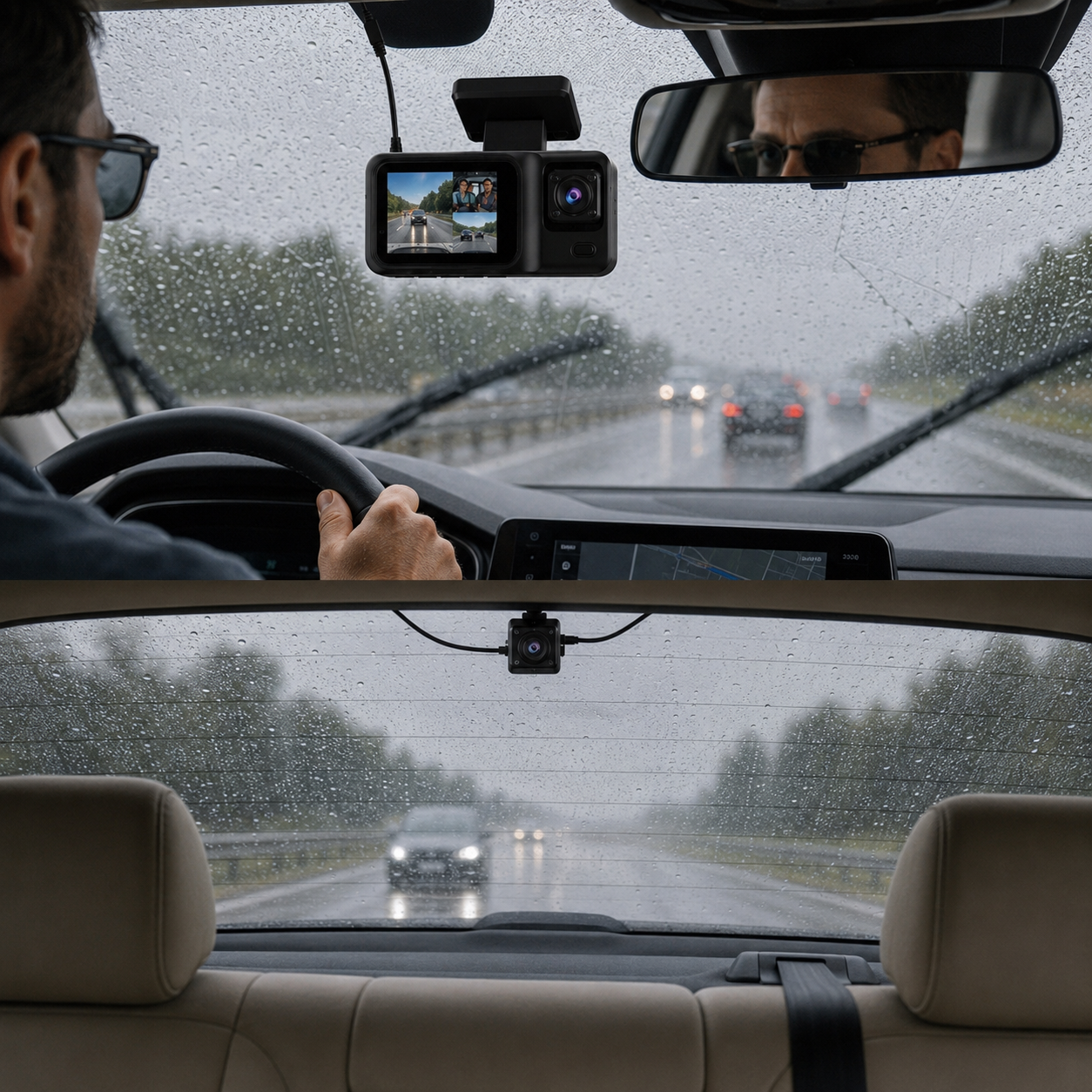 3 Channel Front Rear Interior Dash Cam With Night Vision For Cars