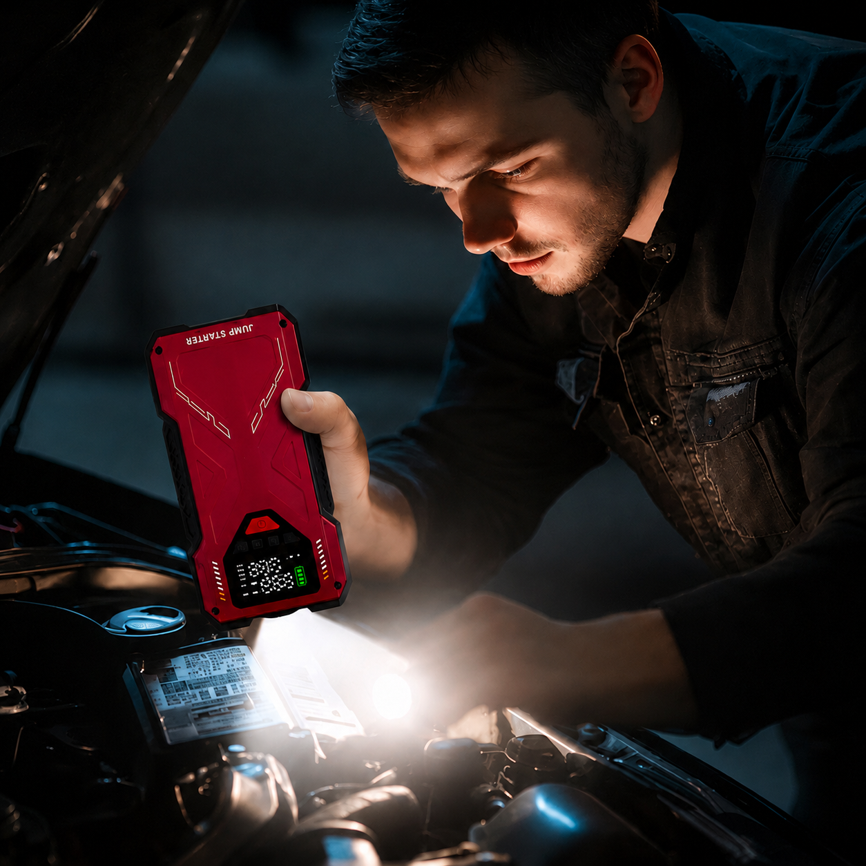 12V Battery Booster Portable Jump Starter With 150 PSI Air Compressor And LED Light