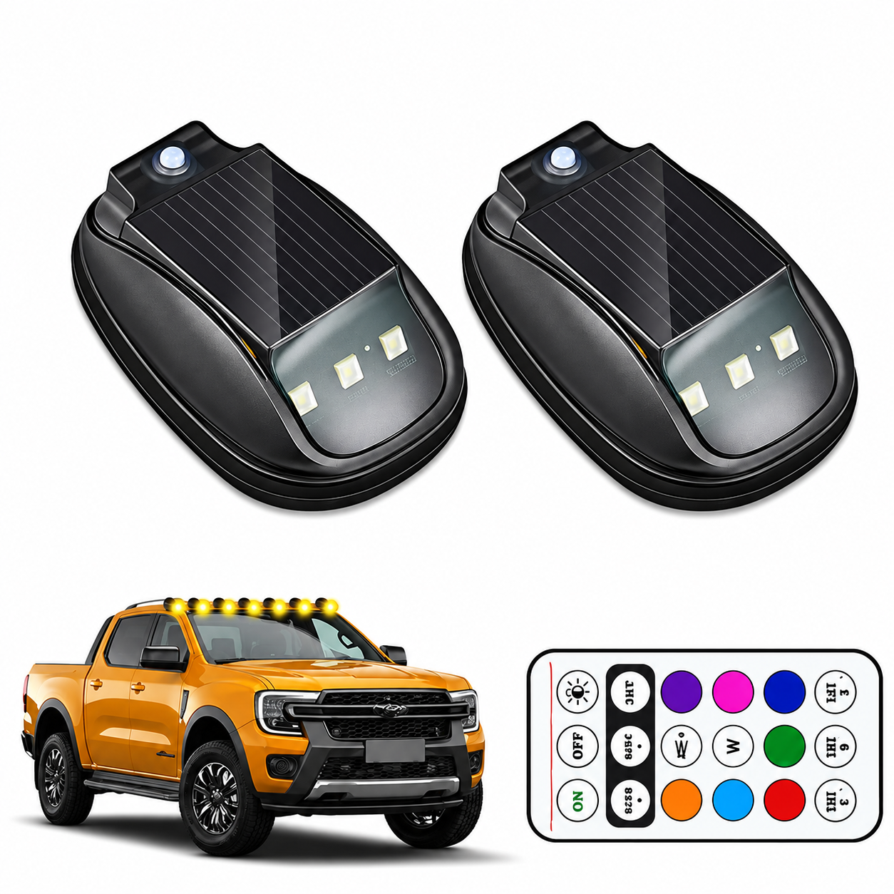 Solar Powered Waterproof Cab Roof Marker Lights With 8 RGB Color Modes