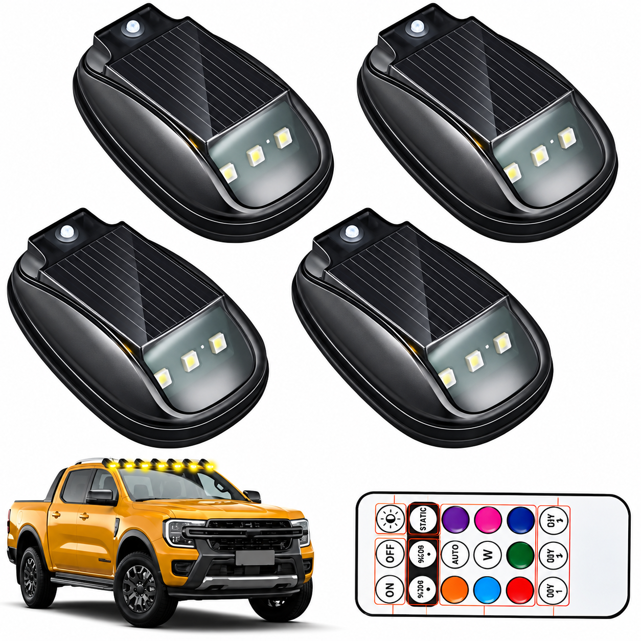 Solar Powered Waterproof Cab Roof Marker Lights With 8 RGB Color Modes