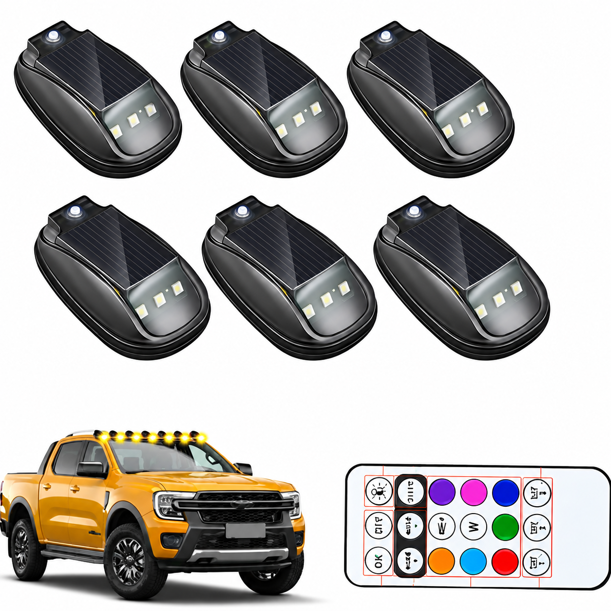 Solar Powered Waterproof Cab Roof Marker Lights With 8 RGB Color Modes