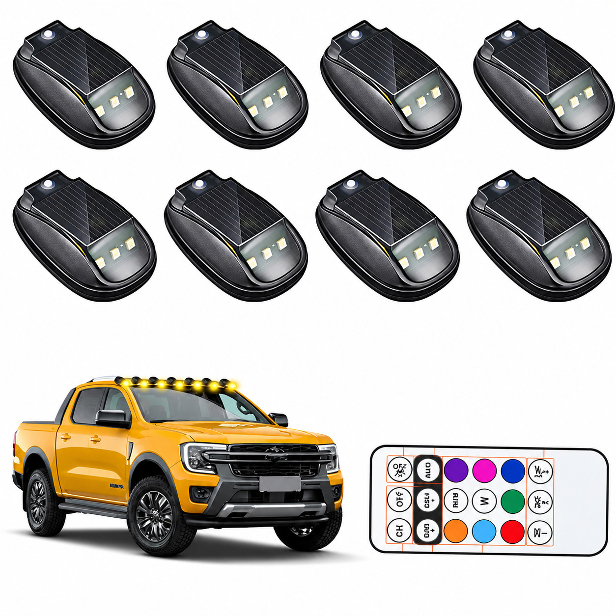Solar Powered Waterproof Cab Roof Marker Lights With 8 RGB Color Modes