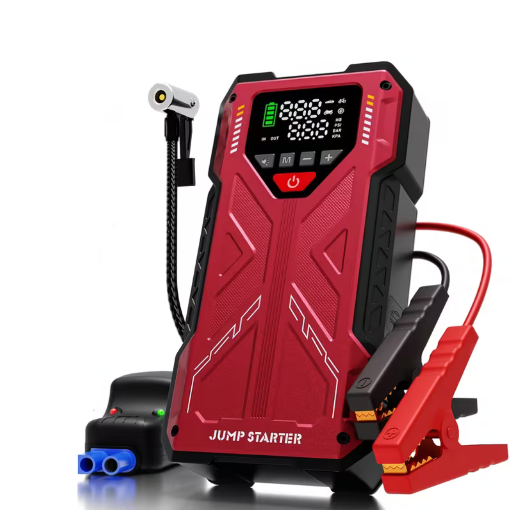 12V Battery Booster Portable Jump Starter With 150 PSI Air Compressor And LED Light