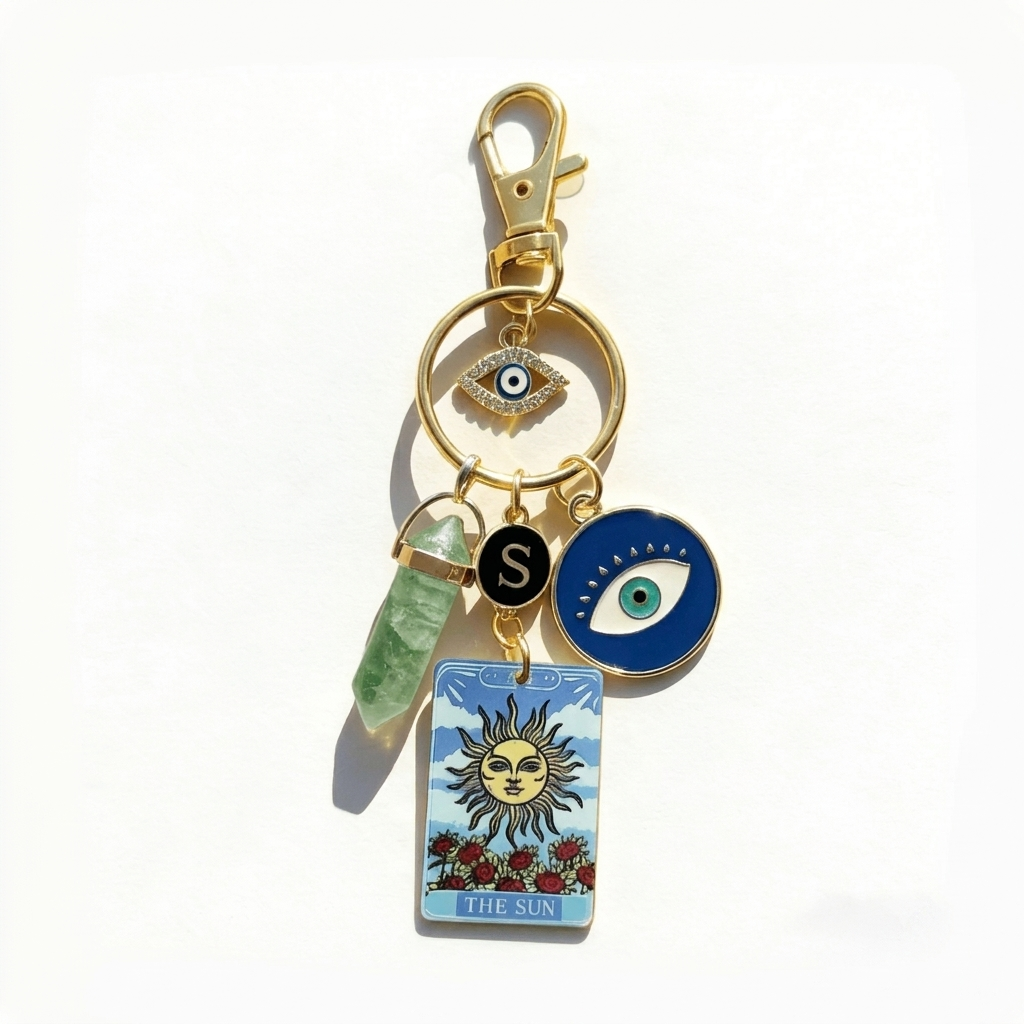 Celestial Themed Keychain With Sun Moon And Pendant Accents