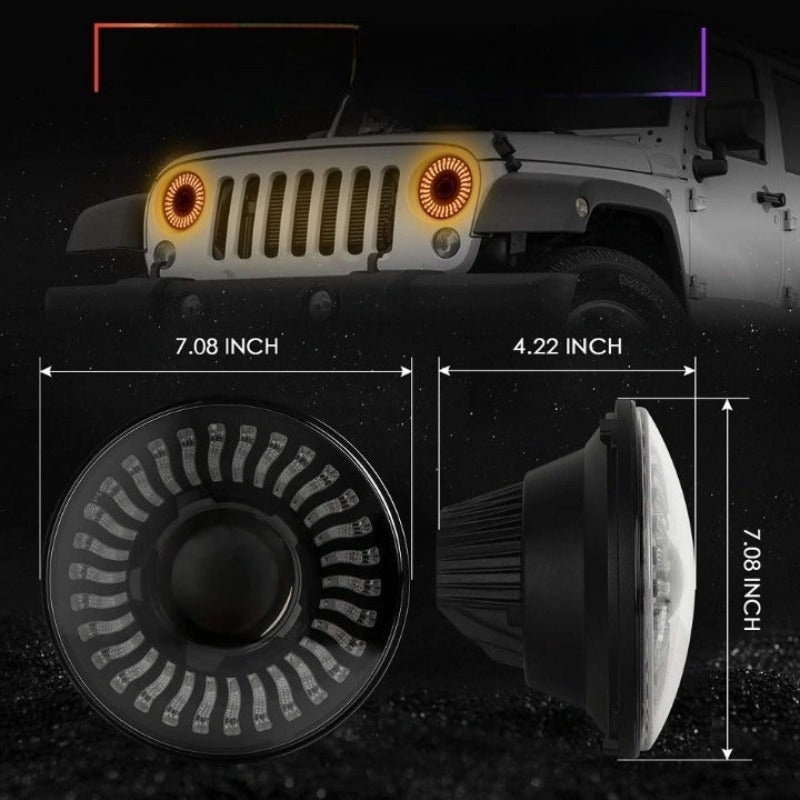 Set Of 2 Round Halo LED Headlight For Wrangler-Car Door Sills