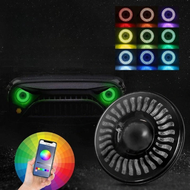 Set Of 2 Round Halo LED Headlight For Wrangler-Car Door Sills