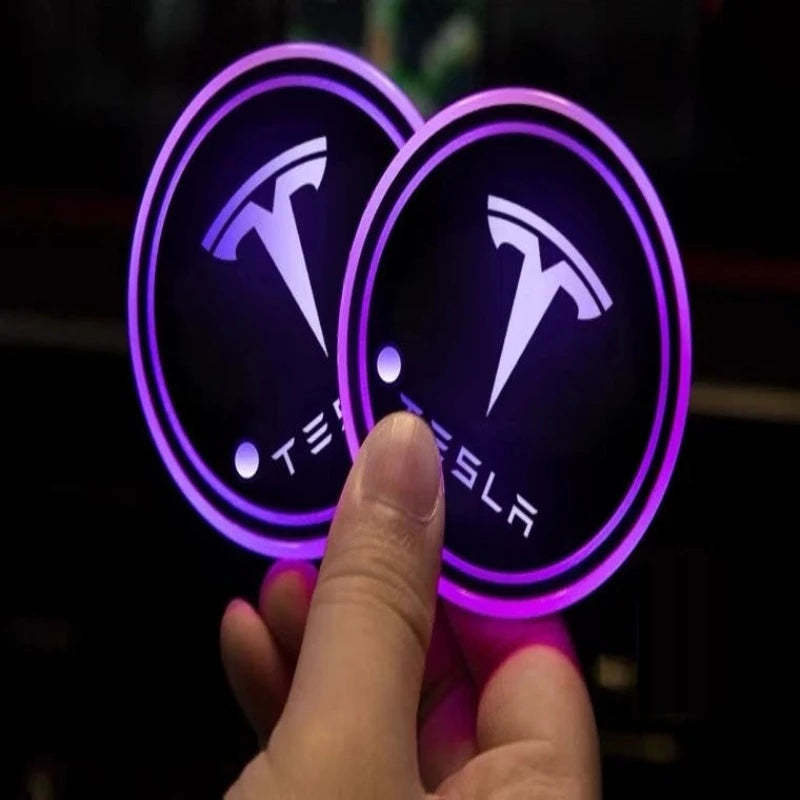 Tesla LED Car Cup Holder Lights-Car Door Sills