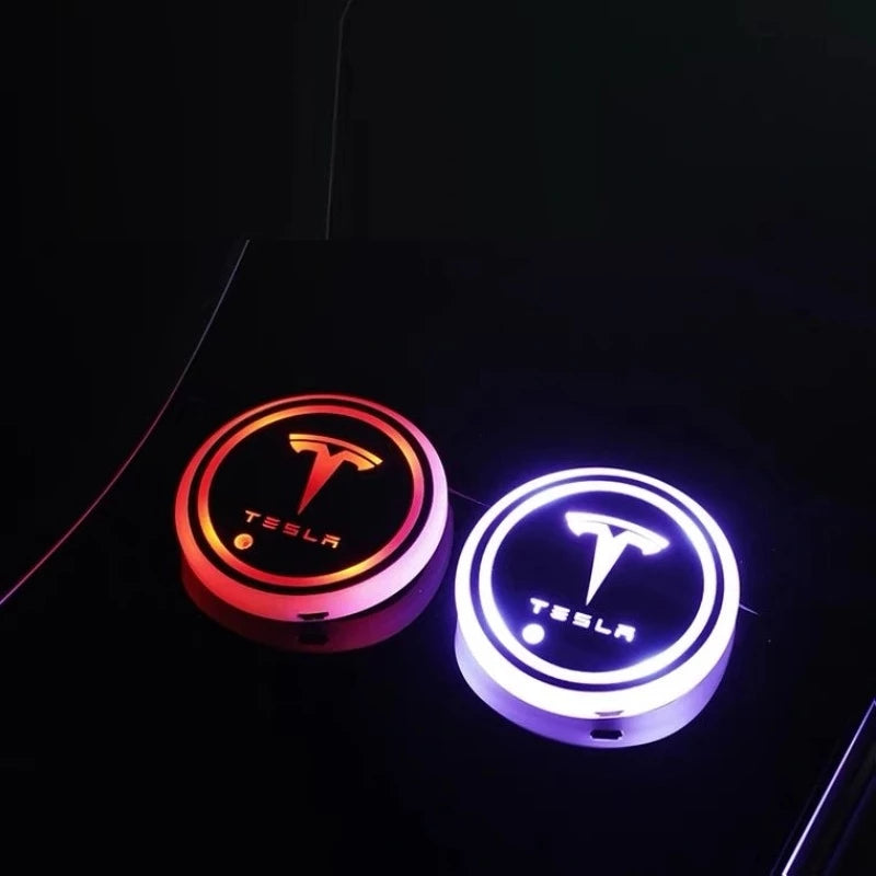 Tesla LED Car Cup Holder Lights-Car Door Sills