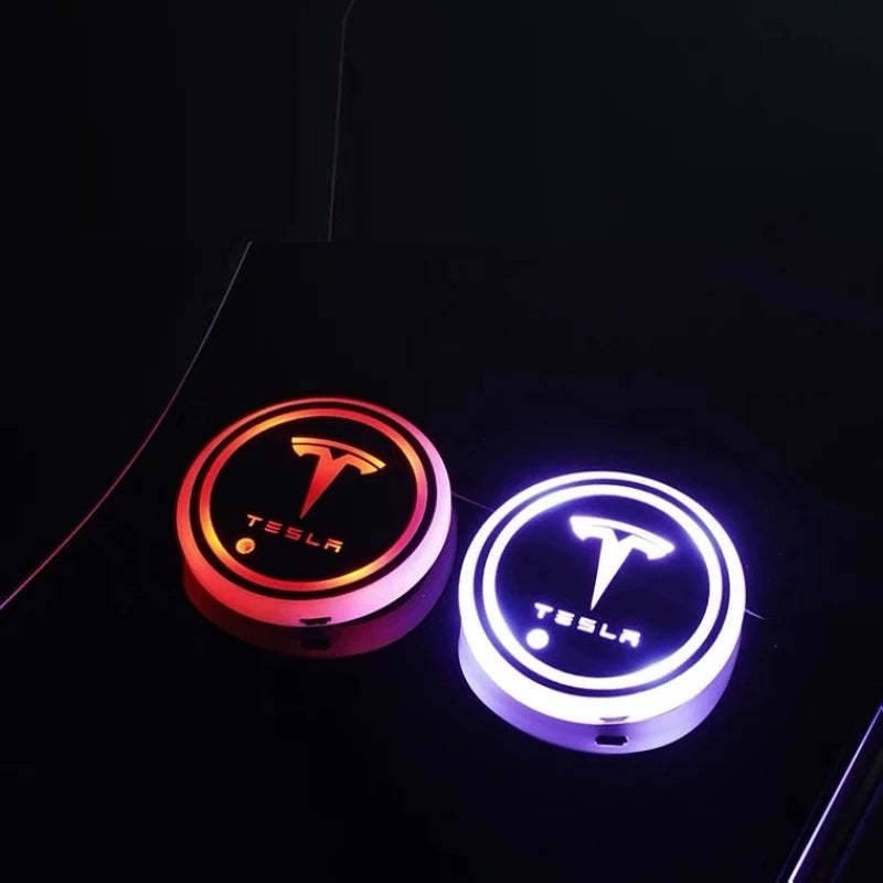Tesla LED Car Cup Holder Lights-Car Door Sills
