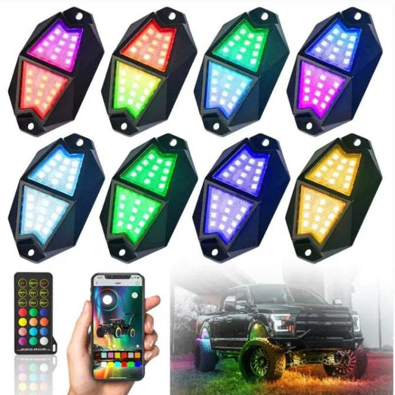 Set Of 2 RGB Rock Light Kits With Bluetooth-Car Door Sills