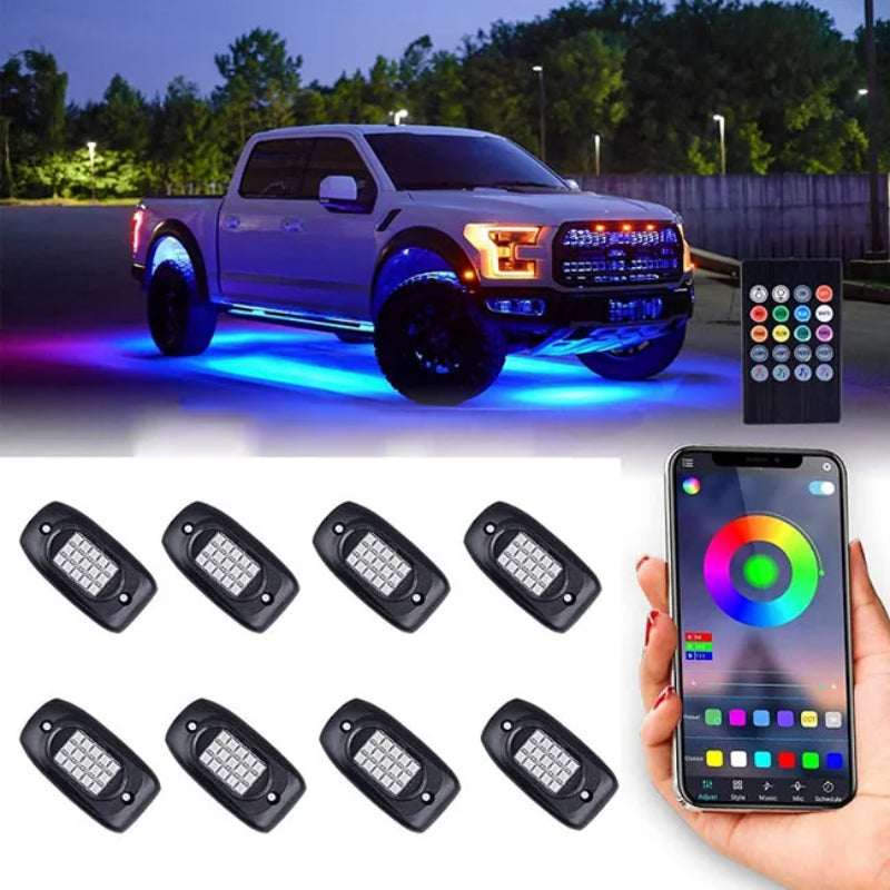 Set Of 8 Wireless Rock Lights-Car Door Sills