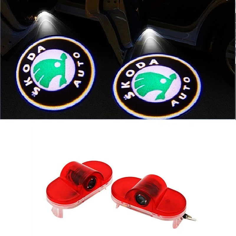 Set Of 2 Skoda Car LED Car Door Lights-Car Door Sills