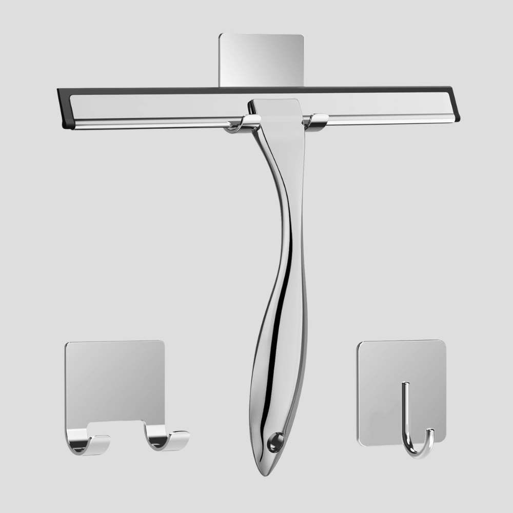 Stainless Steel Shower Squeegee For Shower Glass Door With 2 Adhesive Hooks