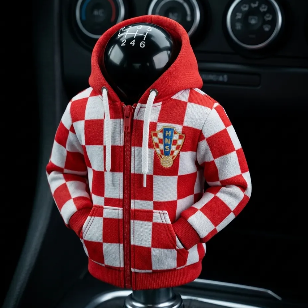 Croatia Gear Shift Hoodie Cover, Vatreni Red and White Checkerboard Fan Decor for World Cup 2026