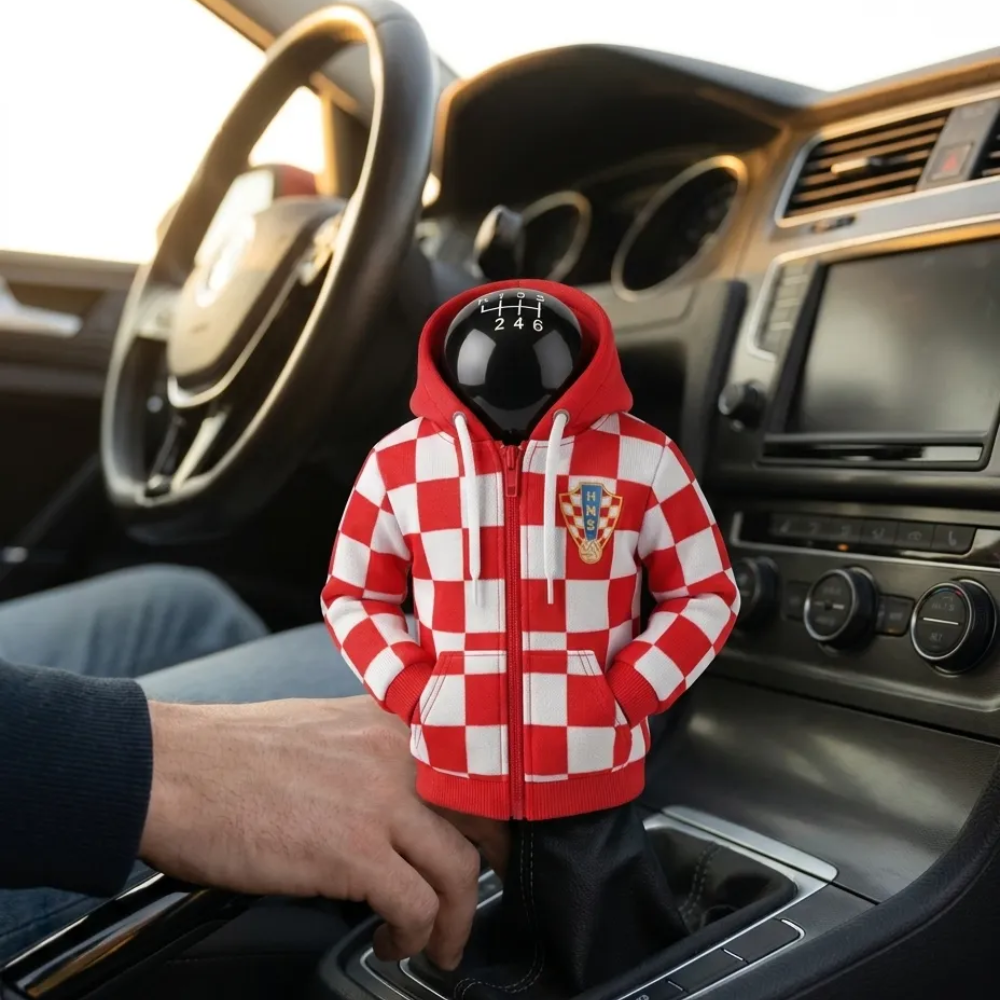 Croatia Gear Shift Hoodie Cover, Vatreni Red and White Checkerboard Fan Decor for World Cup 2026