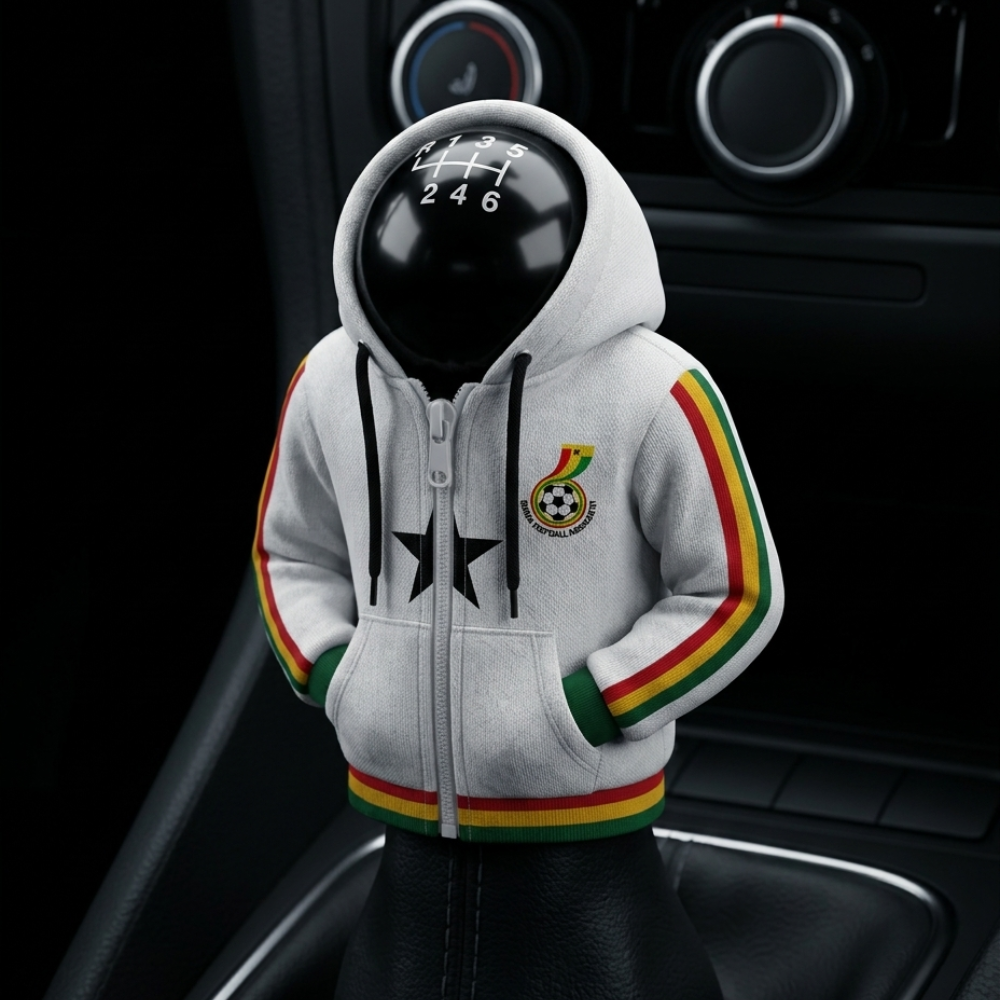 Ghana Black Stars Gear Shift Hoodie Cover, Fan Pride Car Decor for World Cup 2026
