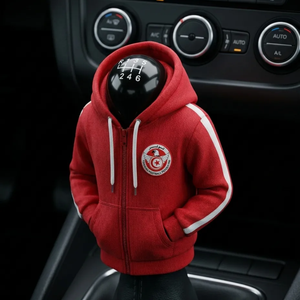 Tunisia Gear Shift Hoodie Cover, Carthage Eagles Red and White Fan Decor for Your Car