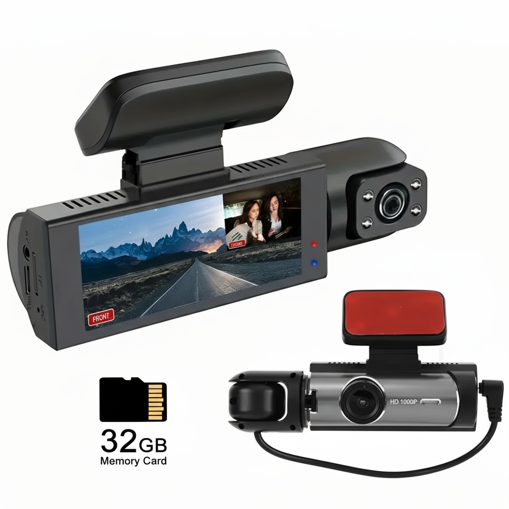 1080P Dual Lens Dash Cam With Wide Angle And IR Night Vision