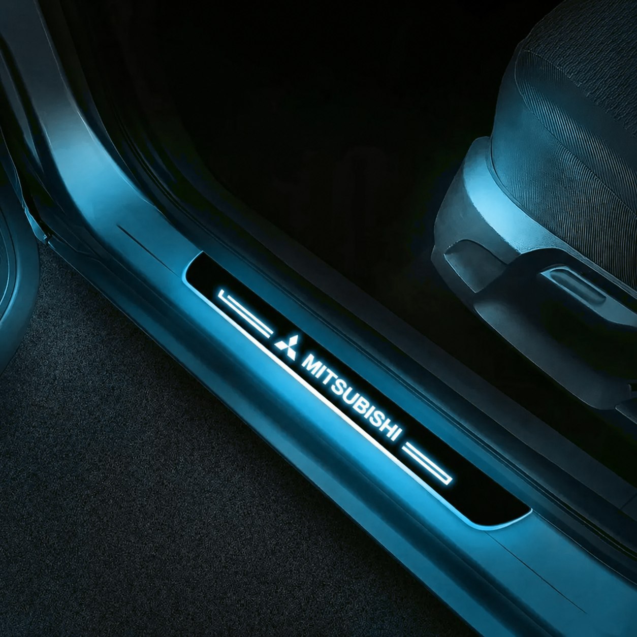 LED Door Sills Pro - MITSUBISHI ice-blue color-changing LED door sill