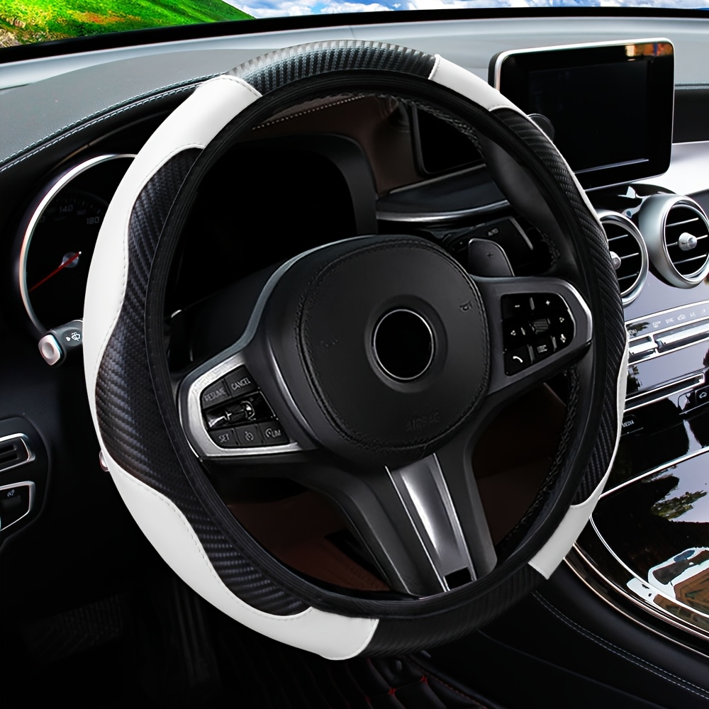 Leather Steering Wheel Carbon Fiber Faux Slip Cover